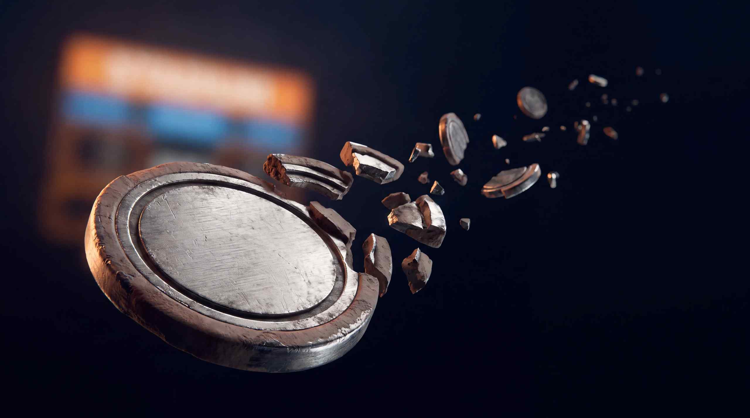 An illustration of a casino chip disintegrating.